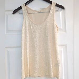 J Crew XS Sequin Ivory White Dressy Casual Tank Top Sleeveless Glitter Shimmer